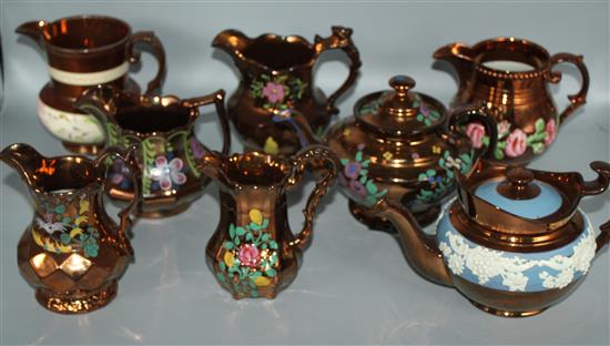 Collection approx 13 pieces of Victorian copper lustre wares